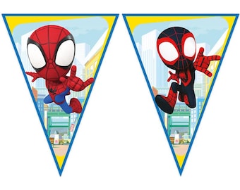 Spidey & His Amazing Friends Flag Banner | Kids Party Bunting Garland | Superhero Birthday Decorations | Happy Birthday Banner