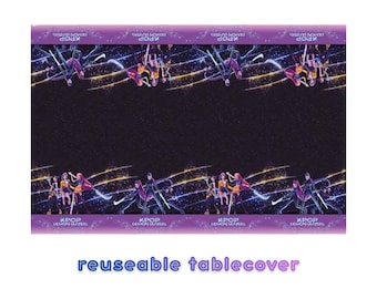 K-Pop Party Tablecover | Plastic Reusable Tablecloth | Kpop Birthday Decorations | Kpop Party Supplies | Pink Purple Party Table Decor