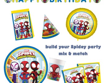Spidey und seine fantastischen Freunde Partydekorationen für 8 oder 16 | Geburtstagszubehör Set Teller Tassen Servietten Luftballons Banner Add Ons