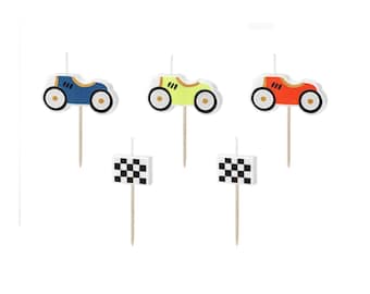 Racing Car Birthday Candles Set, Mini Vehicle Cake Toppers, Kids Racing Car Party, Pack of 5, Car Candles, Car Birthday Theme, Cute Vehicles