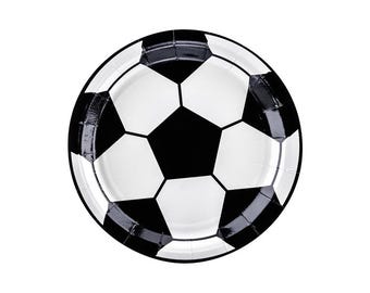 Football Paper Plates Pack of 6 | Soccer Party Plates | Kids Football Birthday Tableware | Black and White Party Decorations