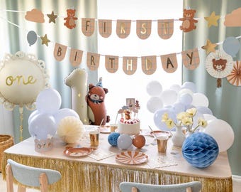Teddy Bear First Birthday Banner - 1st Birthday Party Banner, Happy Birthday Banner, First Birthday Decorations, Gender Neutral Kids Party
