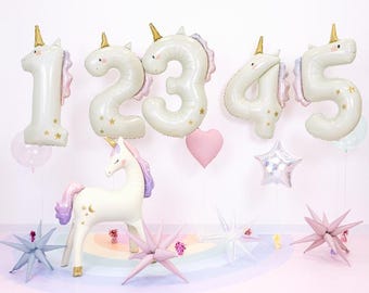 Unicorn Foil Balloon, Unicorn Number Balloon, Unicorn Themed Birthday Balloons, Pink Number Balloon Ages 1-5 for Helium or Air