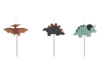 Dinosaurus verjaardagskaarsen - set van 3 - dinosaurus verjaardagstaartversieringen, dinosaurus thema verjaardagsfeestje, dinosaurus taart, dinosaurus feestdecor