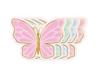 Butterfly Party Napkins Pastel Girls Birthday Tableware Pack of 12 Butterfly Unicorn Enchanted Forest Themed Tableware Pink Paper Napkins