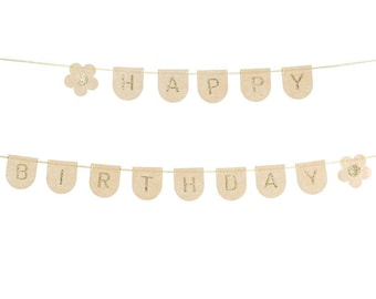 Felt Happy Birthday Banner - Pink - Reusable Felt Banner, Pink & Gold Party Decorations, Teddy Bear Themed Party, First Birthday Party