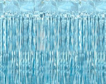 Blue Metallic Party Curtain Backdrop, Birthday Photo Booth Backdrop Fringe Tinsel Curtain Light Blue Party Decorations Narwhal Mermaid Party