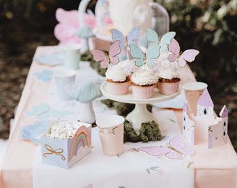 Floral and Butterfly Enchanted Forest Table Runner - Garden Party Table Runner, Kids Party Table Runner, Unicorn Theme, Floral Butterfly