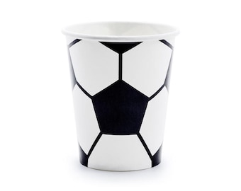 Football Party Cups Pack of 6 | Soccer Birthday Cups | Kids Football Party Tableware | Black and White Disposable Cups