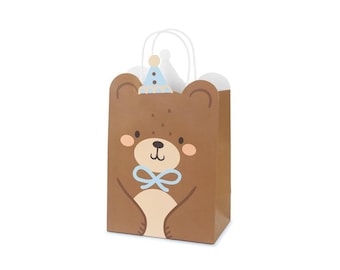 Cute Teddy Bear Gift Bag - First Birthday Gift Bag, Baby Shower Gift Bag, Teddy Bear Theme, Bear Treat Bags, It's a Boy Baby Shower Gift