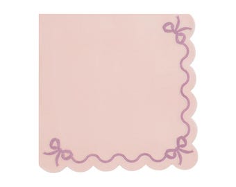 Pink Ruffle Napkins Pack of 12 | Bow Party Napkins | Princess Birthday Tableware | Girls Party Decorations Pink | Scalloped Edge Napkins