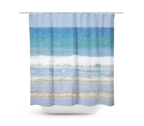 Beach Shower Curtain Ocean Wave Photo Photography House Decor Blue And White Art Bathroom