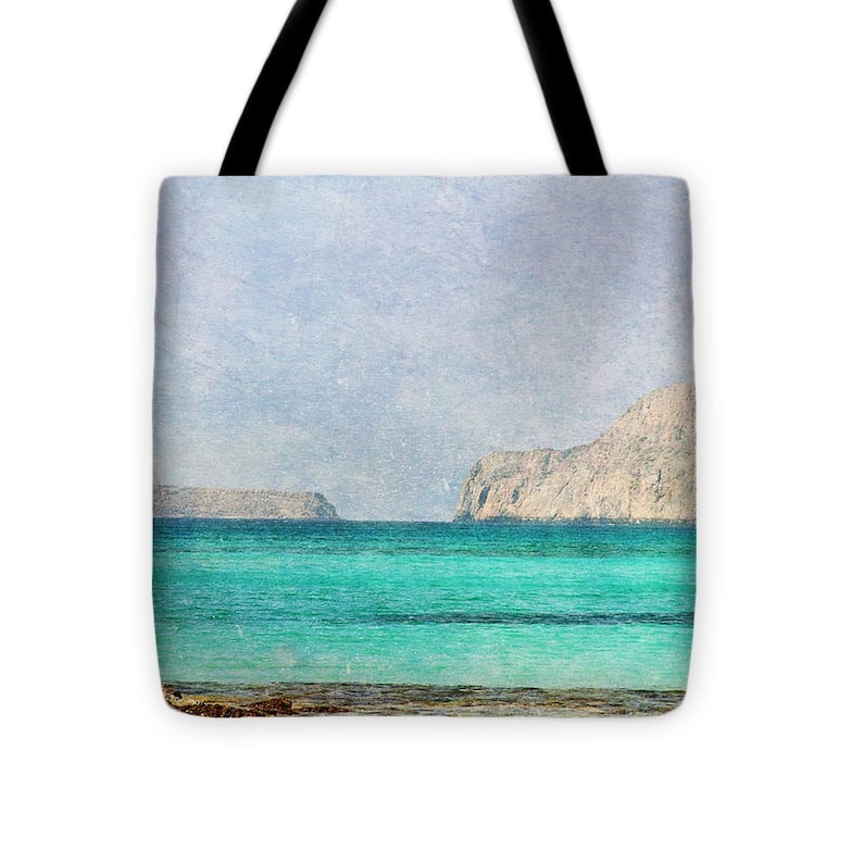 Art Tote Beach Bag At Sea 4 photography summer Fashion photo photograph Mediterranean texture ocean aqua sky blue beach nautical mountain