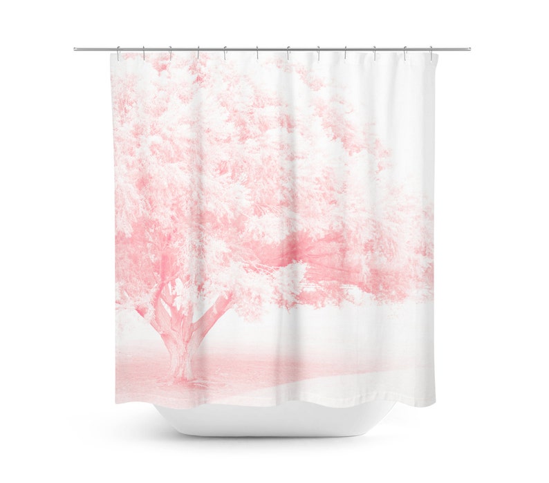 Pink Shower Curtain Tree Photograph Preppy Home Decor And White Art Modern Photography Bathroom Shabby Chic