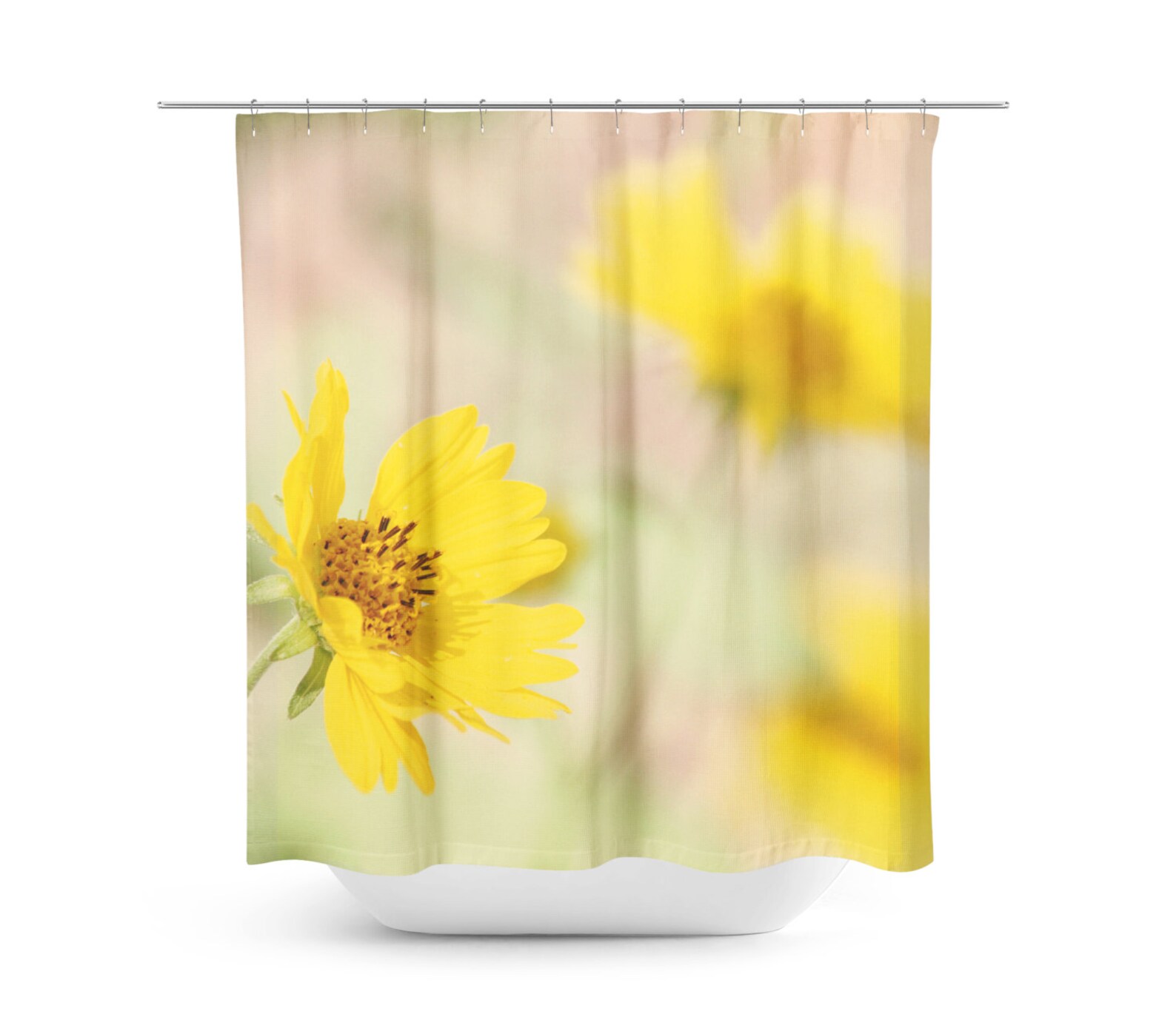 Yellow Flowers Shower Curtain Bright Yellow Floral Etsy