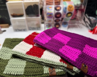 CROCHET PATTERN Checkered Cat Ear Beanie