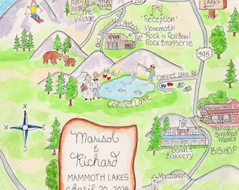 Mapa de boda personalizado en acuarela: Ciudad o ubicación dibujada a mano (archivo digital)