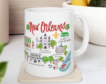 Taza de café de Nueva Orleans: recuerdo de viaje artístico original (325 ml)