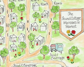 Mapa de acuarela personalizado: Mapa de feria artesanal dibujado a mano (digital)