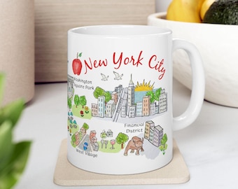 Taza de cerámica de la ciudad de Nueva York: recuerdo ilustrado del horizonte