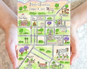 Custom Watercolor Wedding Map: San Miguel de Allende (Digital File)