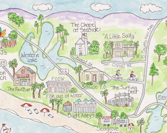 Mapa de Bed and Breakfast en acuarela: Arte digital personalizado dibujado a mano