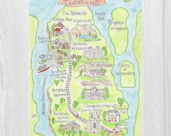 Mapa de fantasía en acuarela personalizado: portada de libro dibujada a mano (digital)