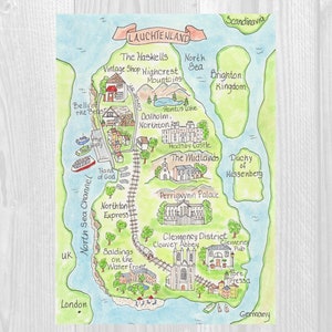 Carte fantaisie personnalisée, carte frontispice de livre, carte aquarelle, carte dessinée à la main, carte personnalisée, carte numérique pour livre, modèle de carte,