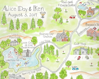 Mapa de boda personalizado en acuarela: recuerdo de aniversario (descarga digital)