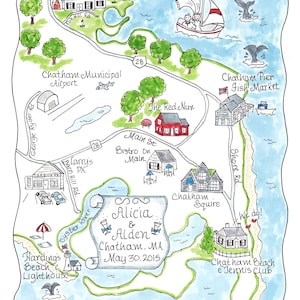 Custom Wedding Map, Made to order digital, Watercolor Wedding Map, Hand drawn and painted instant download guest basket map