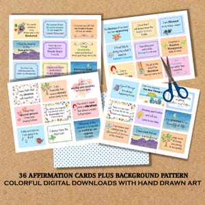 Cartes d'affirmation pour l'estime de soi et la confiance en soi, journaux spirituels et albums de coupures, cartes numériques illustrées positives à téléchargement immédiat
