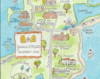 Mapa de boda en acuarela dibujado a mano: Ilustración de ciudad personalizada (descarga digital, 8,5 x 11 pulgadas)