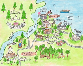 Custom Watercolor Wedding Map: Hand-Drawn Digital Keepsake