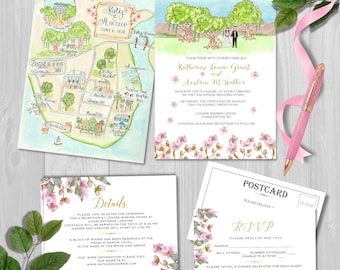 Mapa de boda en acuarela: Paquete de invitación personalizado de Charleston (digital)