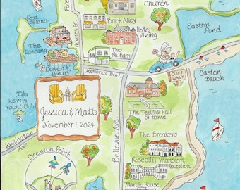 Mapa de boda personalizado en acuarela de Newport: Reserva la fecha dibujada a mano (digital)