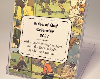 Desk Calendar of Golf with Comical Images of the 12 months of the year in a CD Stand Up Case