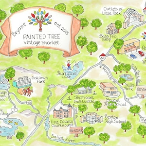 Carte d'affaires personnalisée - Little Rock - Carte dessinée à la main - Carte aquarelle