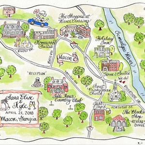 Mapa personalizado imprimible, mapa de boda personalizado para bolsas de invitados o para guardar la fecha: mapa de acuarela de Macon, GA, hecho a pedido en formato digital.