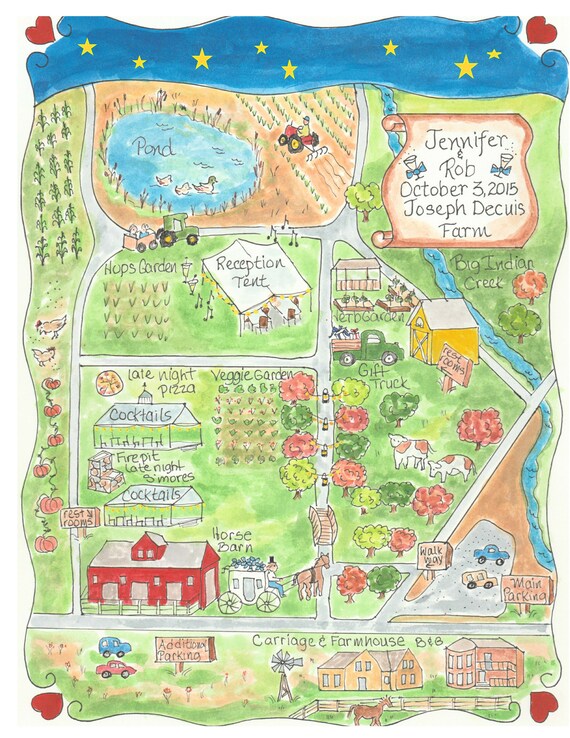 Wedding Map Watercolor Map Of A Farm Reception Etsy