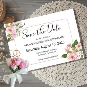 Save the Date Pink Roses Template Invitation, Save the Date Editable Digital Template, Floral Wedding, Digital Download Template