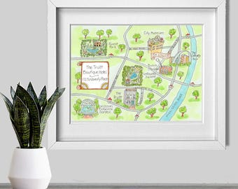 "Aquarell-Ferienhaus Karte von benutzerdefinierte handgezeichnete digitale Kunst, Bed and Frühstück Karte."
