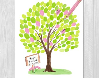 Personalized Wedding Tree Guest Book: Custom Painted Fingerprint Tree (Digital Download)