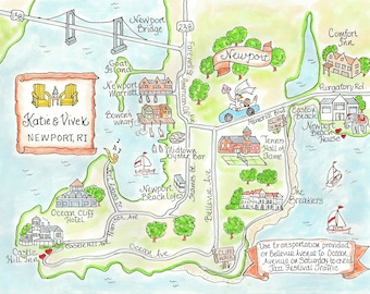 Mapa de boda personalizado en acuarela: Ilustración de la ciudad (Descarga digital, archivo de 8,5 x 11 pulgadas)