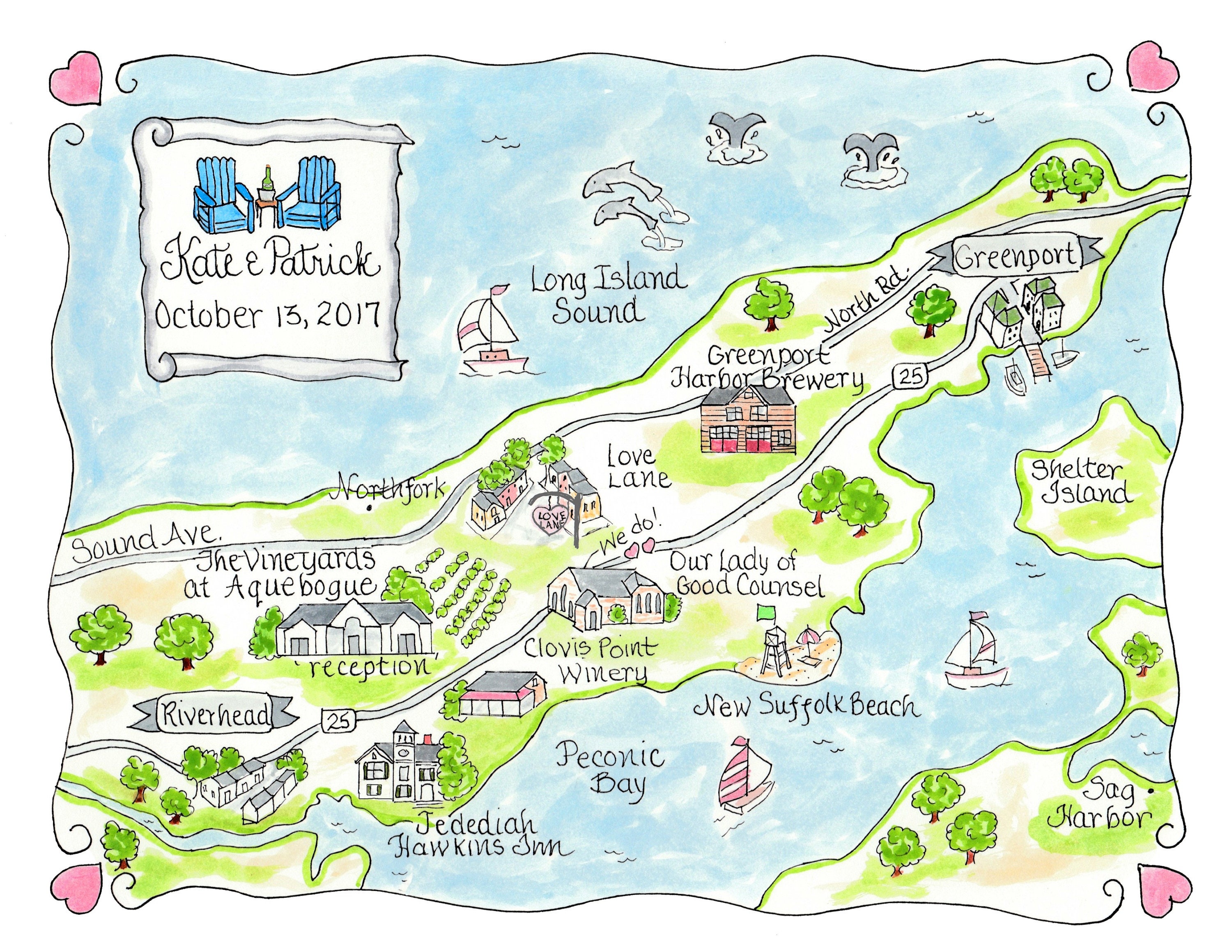 Custom Wedding Map Norfolk Long Island Hand Drawn Wedding Etsy Australia