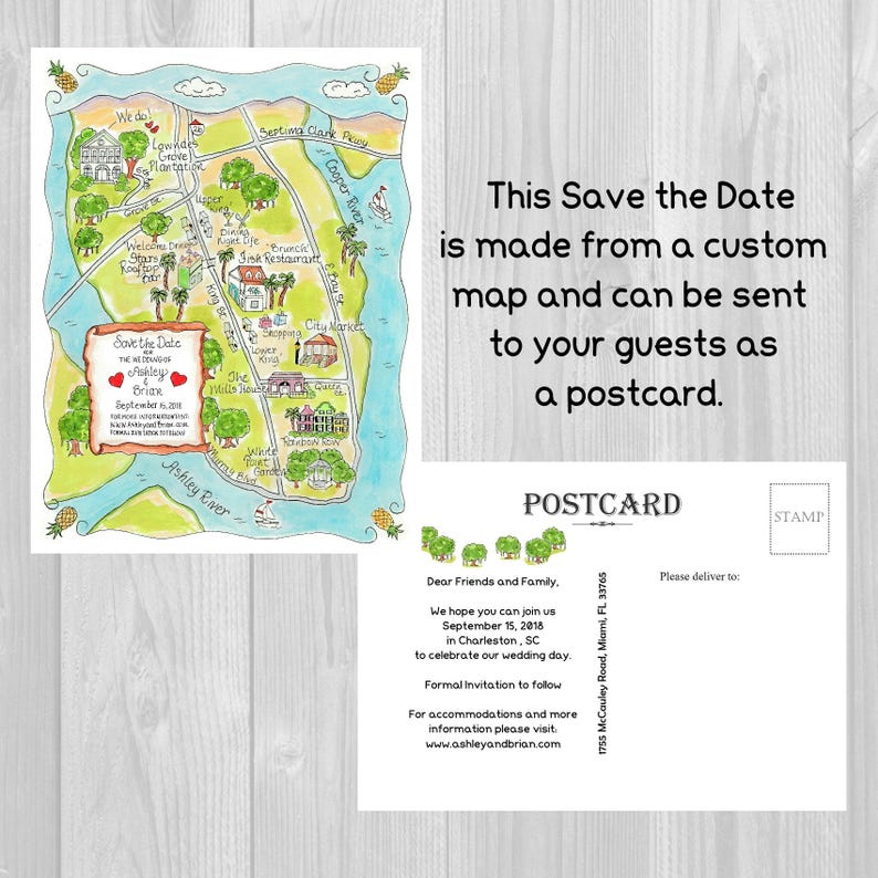 Watercolor Wedding Map, Custom Map, Hand Drawn Watercolor Map of ...