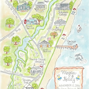 Aangepaste trouwkaart - Pawley's Island - Hand getrokken trouwkaart-aquarelkaart van uw stad, op bestelling gemaakt digitaal,