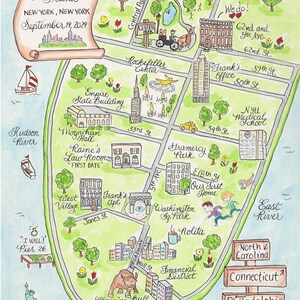 Benutzerdefinierte New York Hochzeit Karte - Handgezeichnete Hochzeitskarte - Wasserfarben Karte, Stadtplan von Manhattan, Hochzeitskarte -