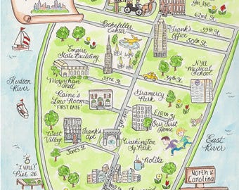 Custom Watercolor Wedding Map: New York, Manhattan (Digital File)