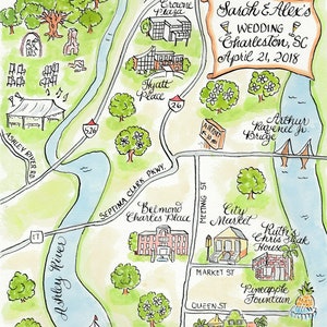 Personalisierte Landkarte, Hochzeitskarte, Hochzeitskarte, Hochzeitskarte, Stadtplan von Charleston SC
