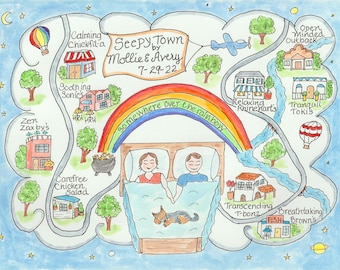 Mapa de boda personalizado en acuarela: regalo de aniversario (archivo digital)